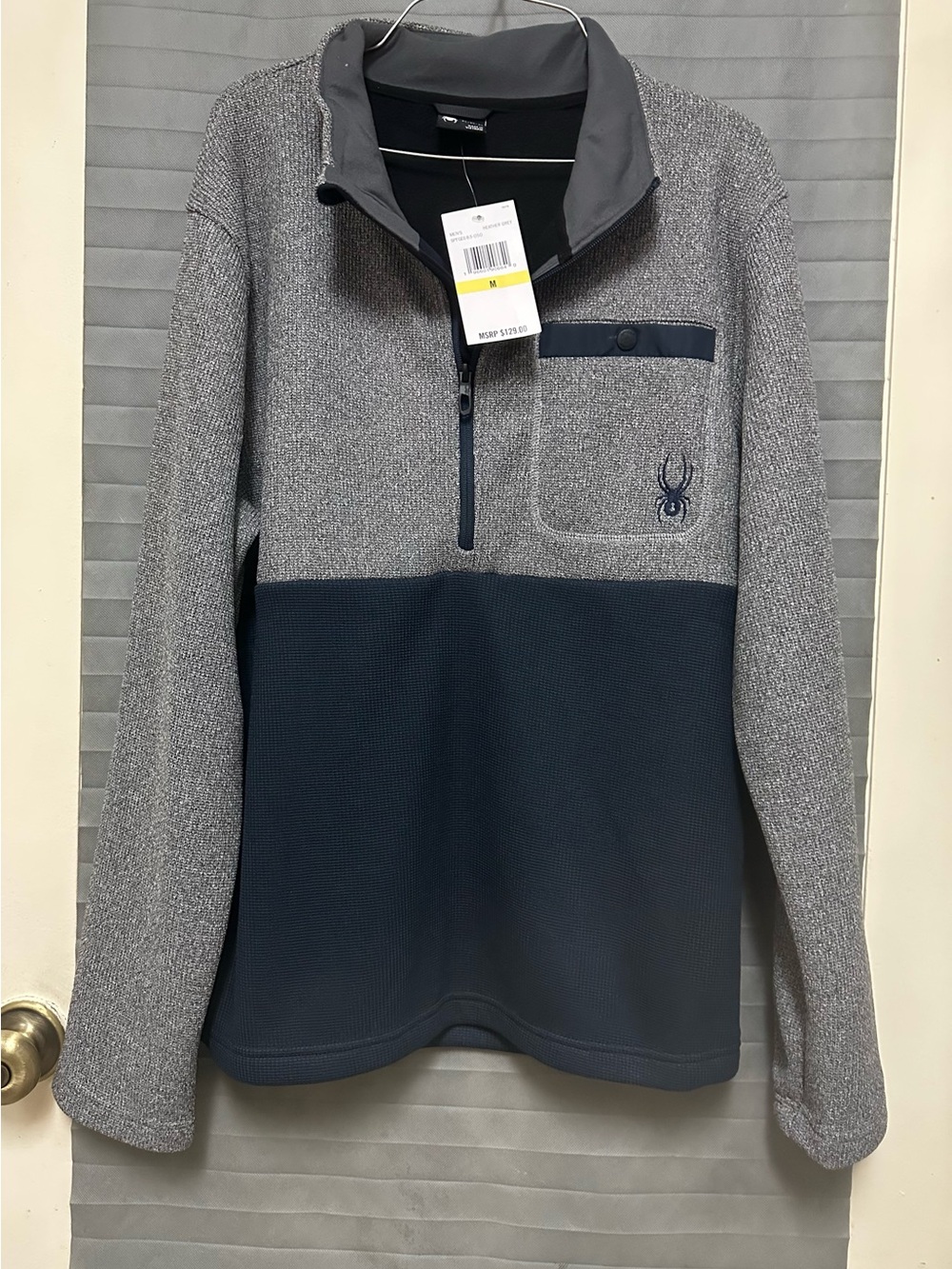 Spyder 1/2 Zip Sweatshirt Fleece Jacket Men’s heather grey/ navy blue size M
